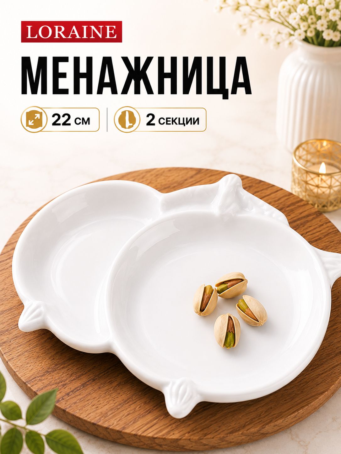 60016 Менажница 2 отдел.,"Яблоки", фарфор LR (х24) 