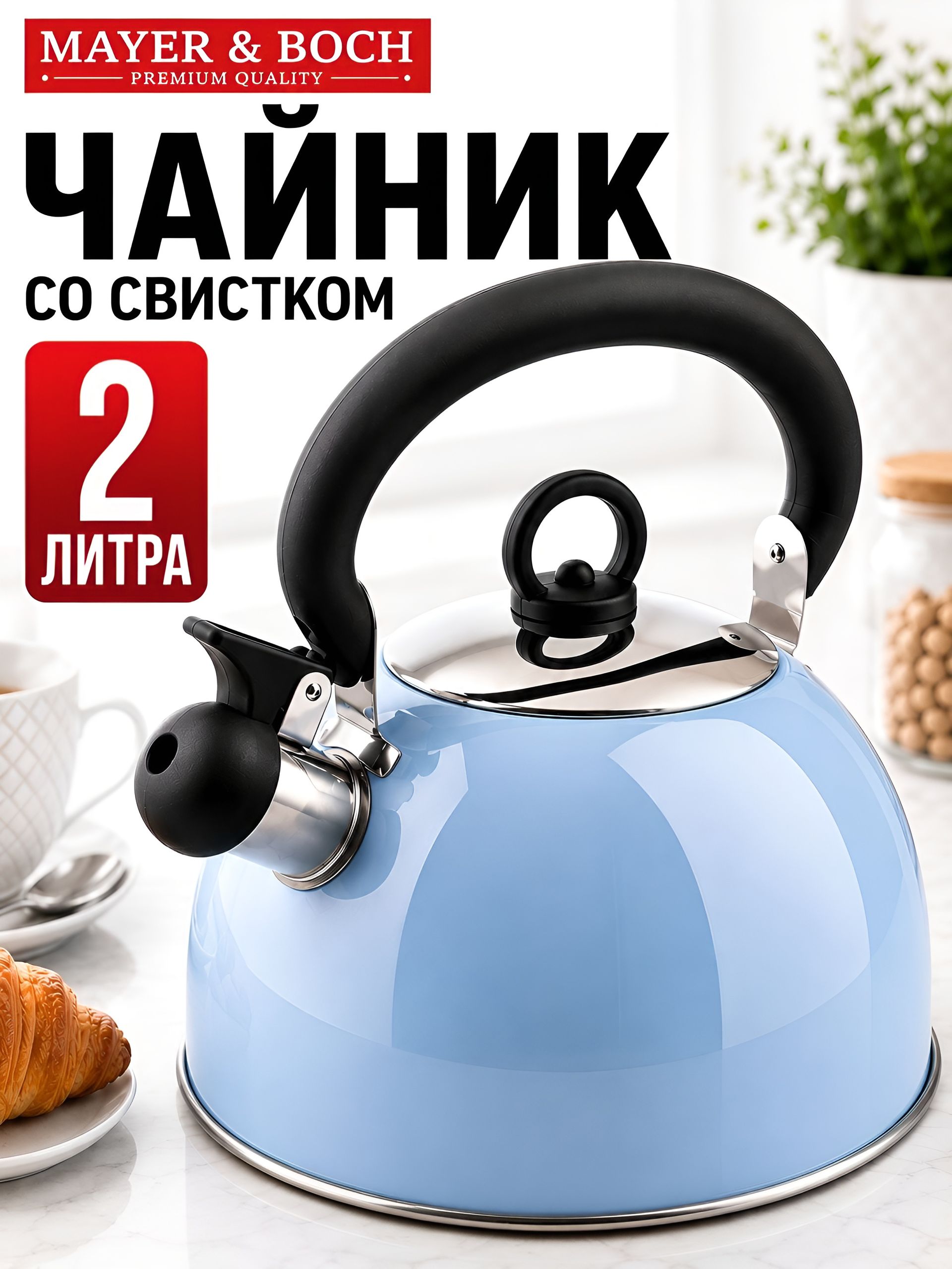 625-1 Чайник со свистком 2 л нерж/ст/пластик (х12) 
